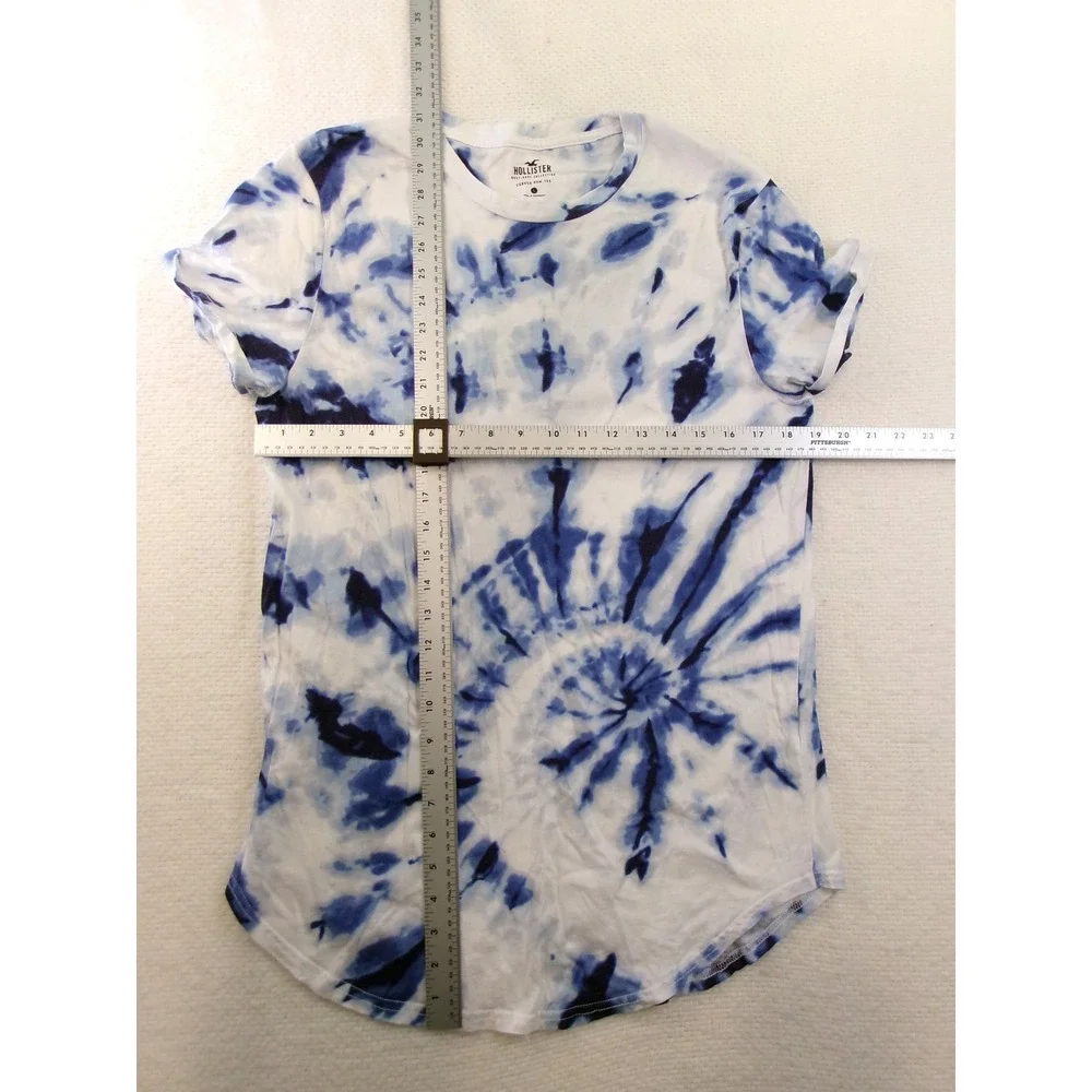 Hollister Mens Blue White Spiral Tie Dye Curved Hem Tee Shirt Large‎ L